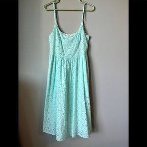 Julie Brown NYC Dress Turquoise Eyelet Spaghetti Strap Pockets Size 8 NWT